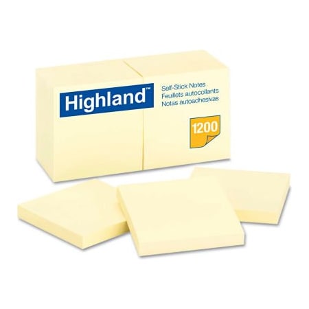 3M Highland Self-Stick Pads 6549YW, 3" x 3", Yellow, 100 Sheets, 12/Pack 6549YW